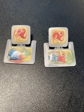 Vintage Colorful Swirl Vintage Pierced Earrings - Multicolor-E4